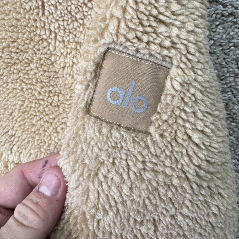 Alo Yoga Pullover Women XS Sherpa Quarter Zip Tan Cropped EUC